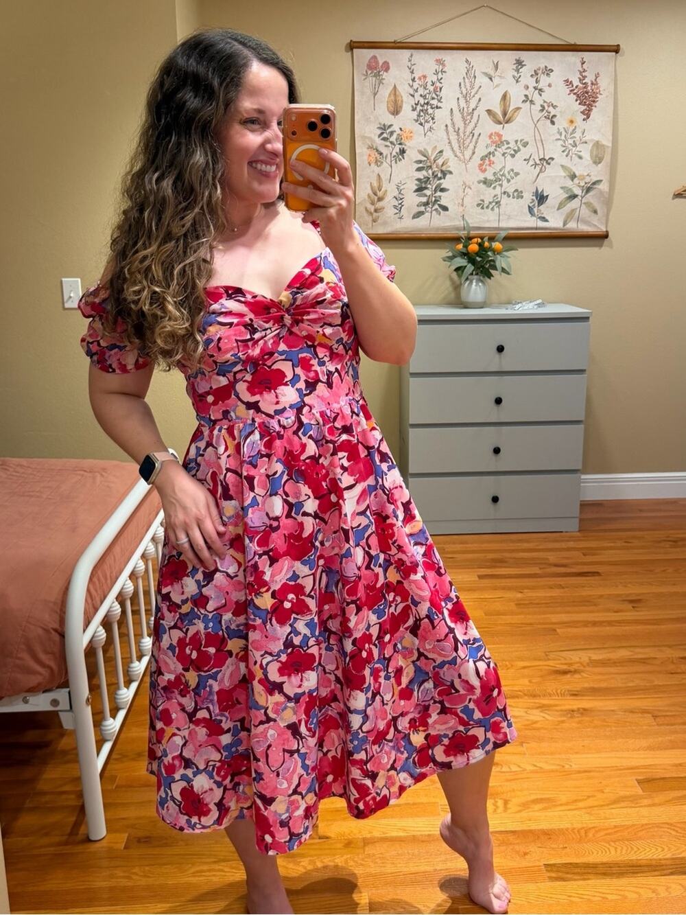 Anthropologie Maggy London Floral Sweetheart Midi Dress in Pink 10
